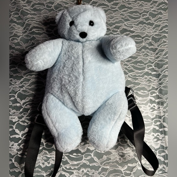 Dolls Kill Handbags - Dolls Kill Delia’s Light Pastel Blue Teddy Bear Plush Backpack Purse